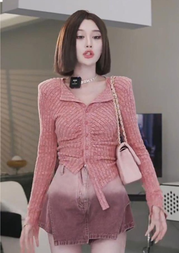 Fold lapel short sueding sweater spicegirl fashion autumn tops