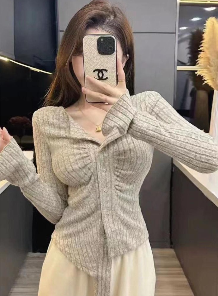 Fold lapel short sueding sweater spicegirl fashion autumn tops