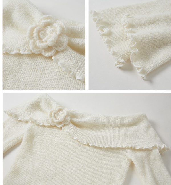 Autumn and winter mohair flat shoulder irregular white sweater