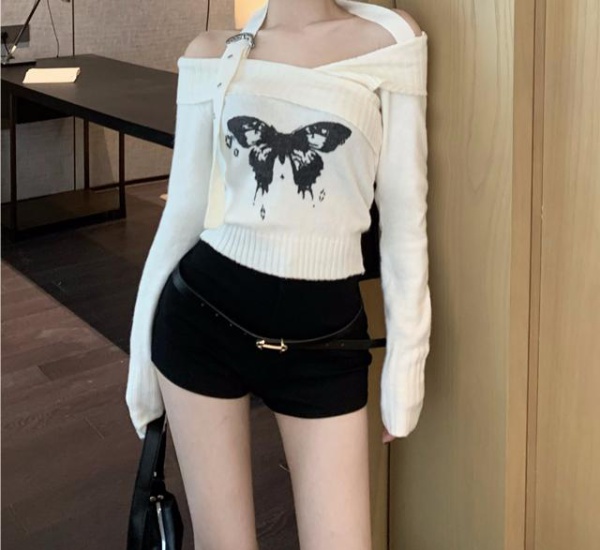 Strapless spicegirl printing sweater enticement short tops