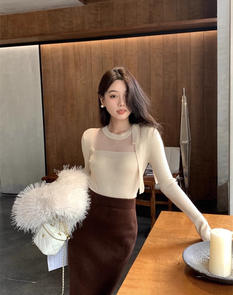 Gauze autumn bandage T-shirt slim splice tops for women