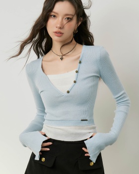 Western style commuting bottoming shirt mixed colors tops