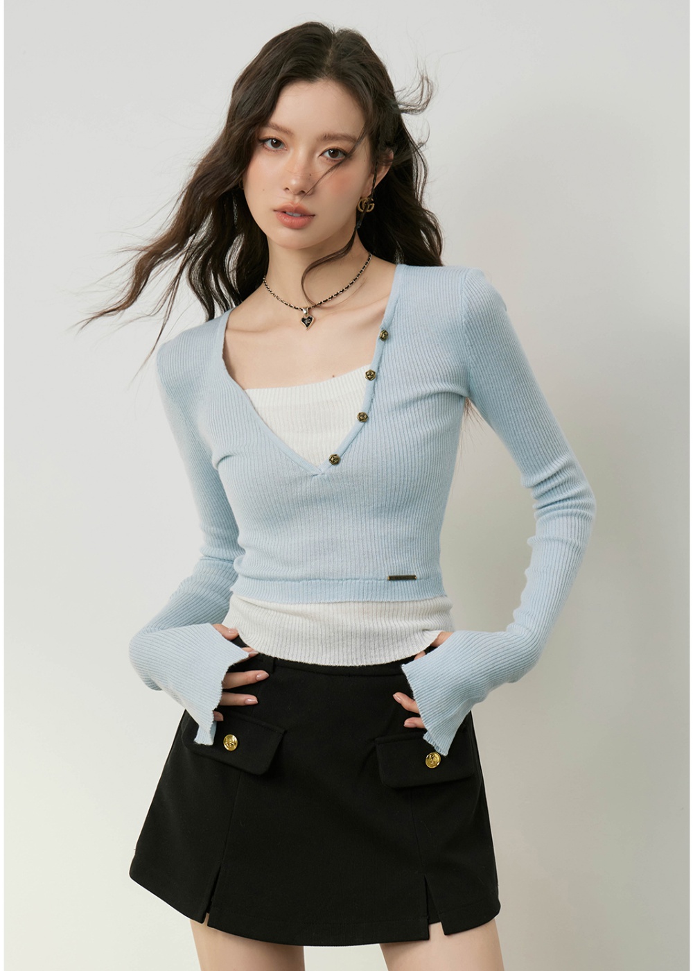 Western style commuting bottoming shirt mixed colors tops