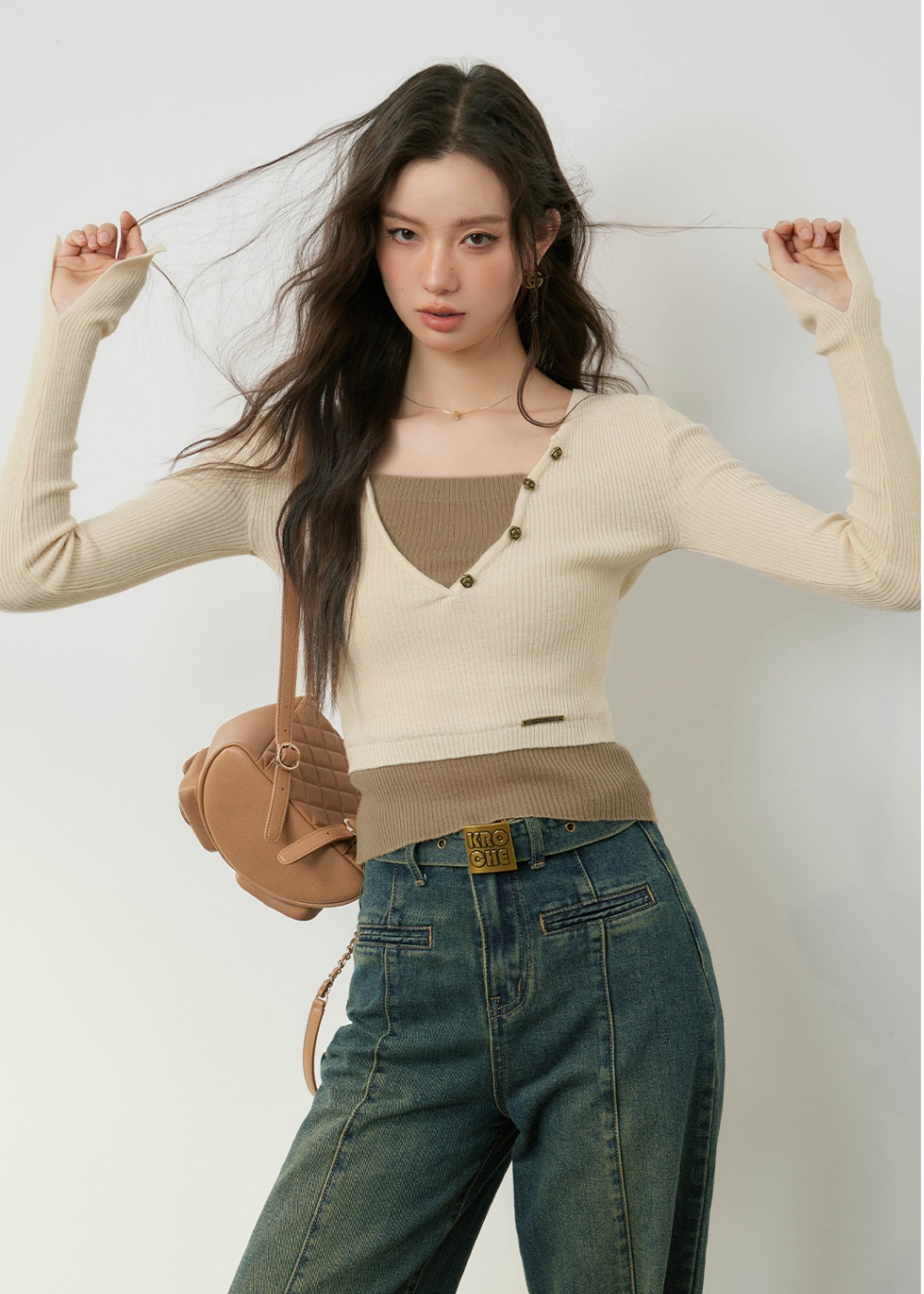 Western style commuting bottoming shirt mixed colors tops