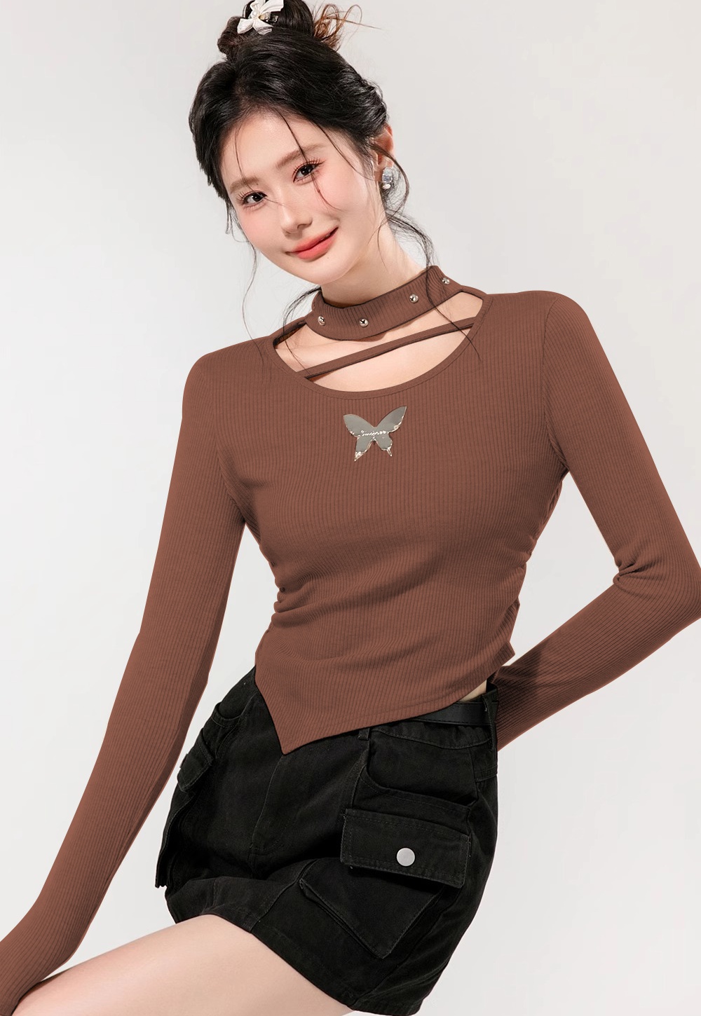 France style hollow bottoming shirt slim sweater