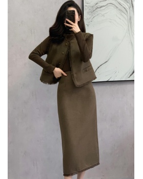 Temperament long sleeve skirt ladies waistcoat 3pcs set