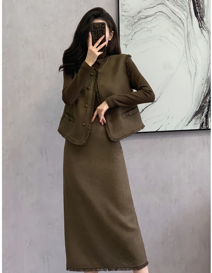 Temperament long sleeve skirt ladies waistcoat 3pcs set