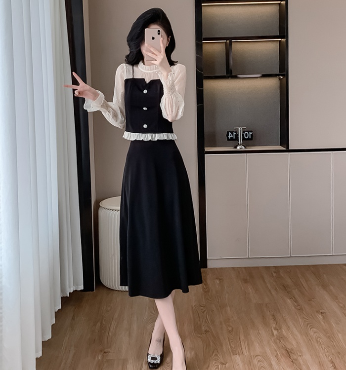 Chanelstyle lotus leaf edges autumn skirt 2pcs set