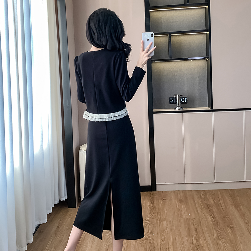 Long single-breasted V-neck autumn skirt 2pcs set