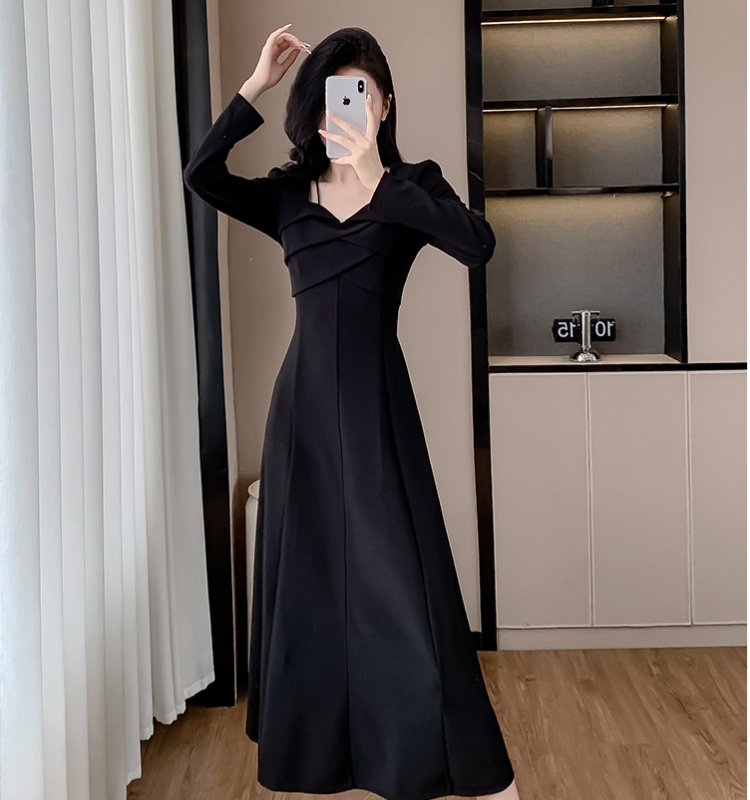 Autumn square collar long temperament ladies dress