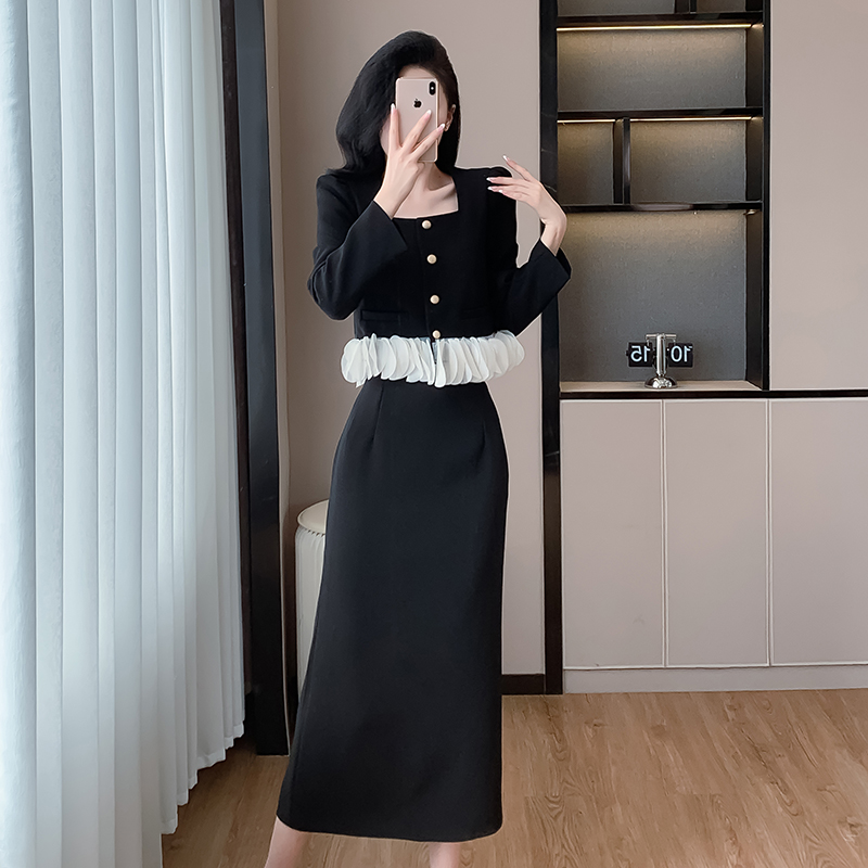 Temperament long show young autumn skirt 2pcs set