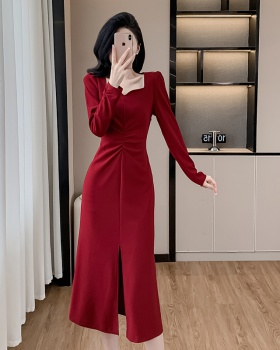 Simple autumn elasticity package hip long dress