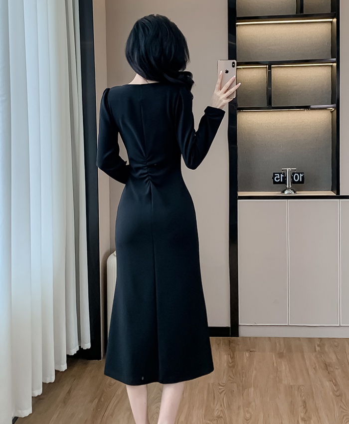 Simple autumn elasticity package hip long dress