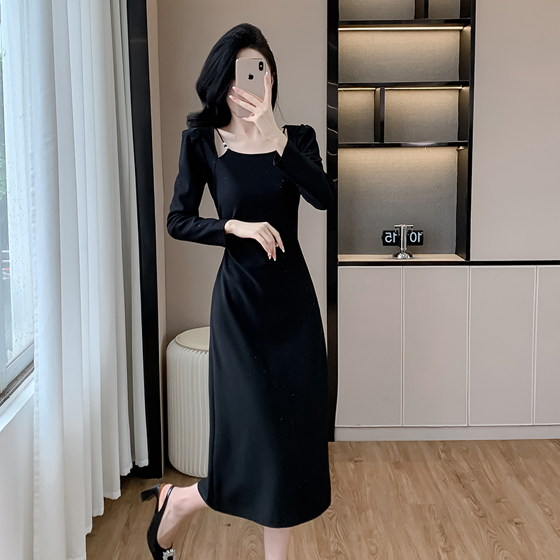 Autumn France style slim ladies long elasticity dress