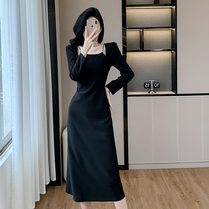 Autumn France style slim ladies long elasticity dress