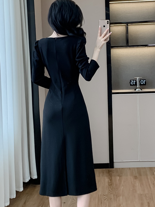 Autumn France style slim ladies long elasticity dress