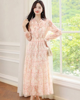 Spring and autumn tender pleated chiffon colors dress