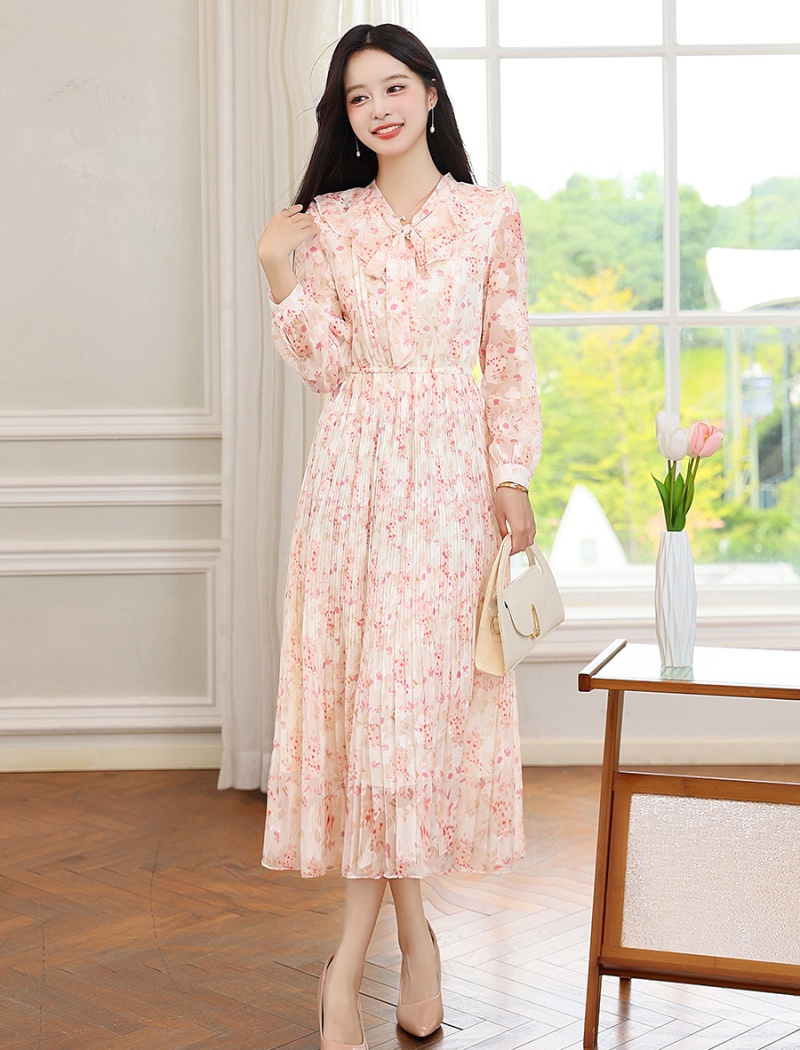 Spring and autumn tender pleated chiffon colors dress