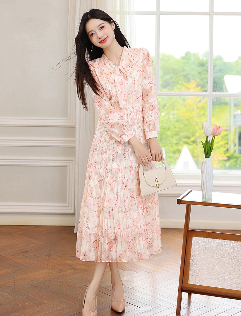 Spring and autumn tender pleated chiffon colors dress