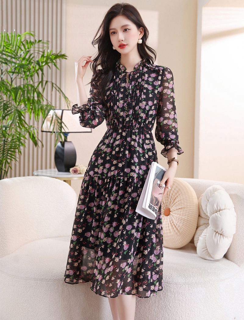 Long sleeve round neck wood ear autumn dress for women