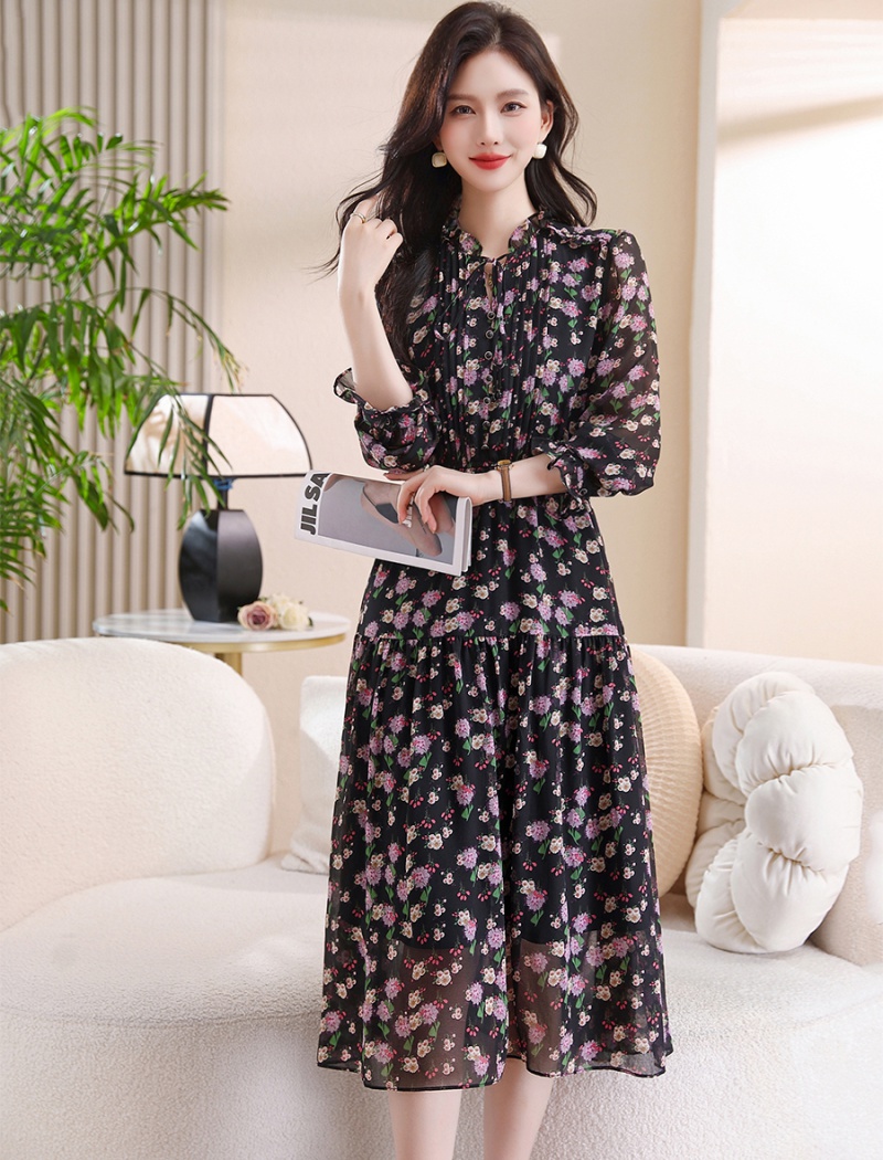 Long sleeve round neck wood ear autumn dress for women