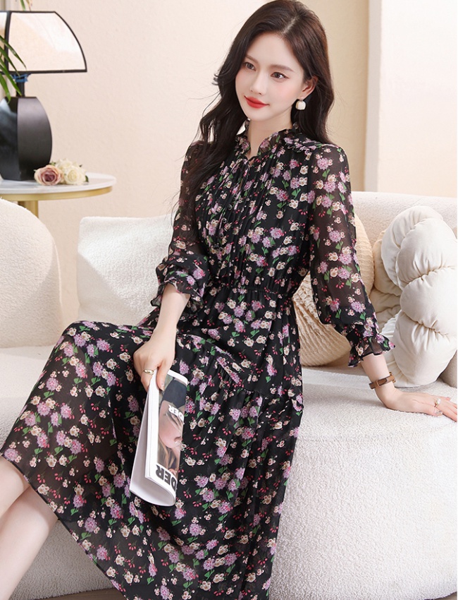 Long sleeve round neck wood ear autumn dress for women