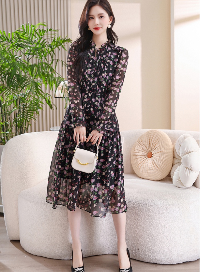 Long sleeve round neck wood ear autumn dress for women