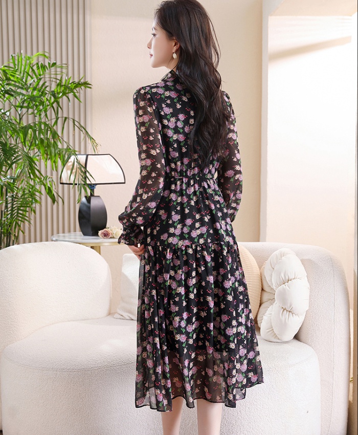 Long sleeve round neck wood ear autumn dress for women