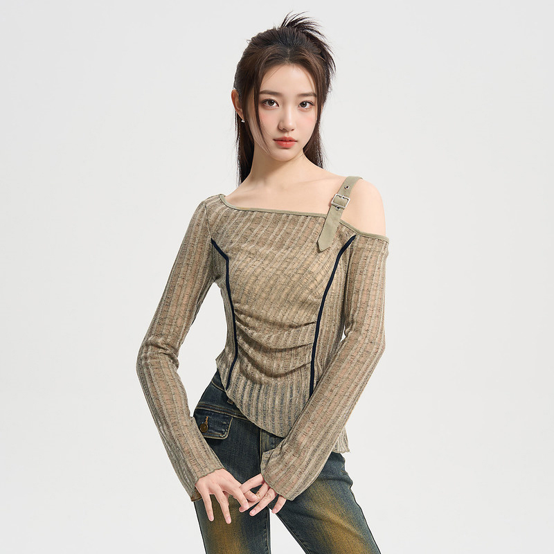 Slim fold T-shirt strapless bottoming shirt for women