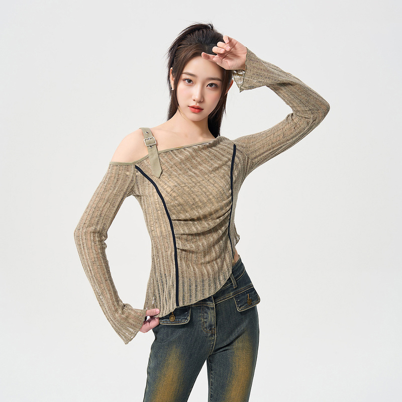 Slim fold T-shirt strapless bottoming shirt for women