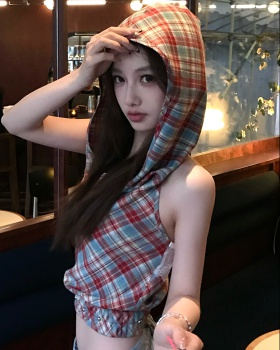 Spicegirl red tops plaid sleeveless vest for women