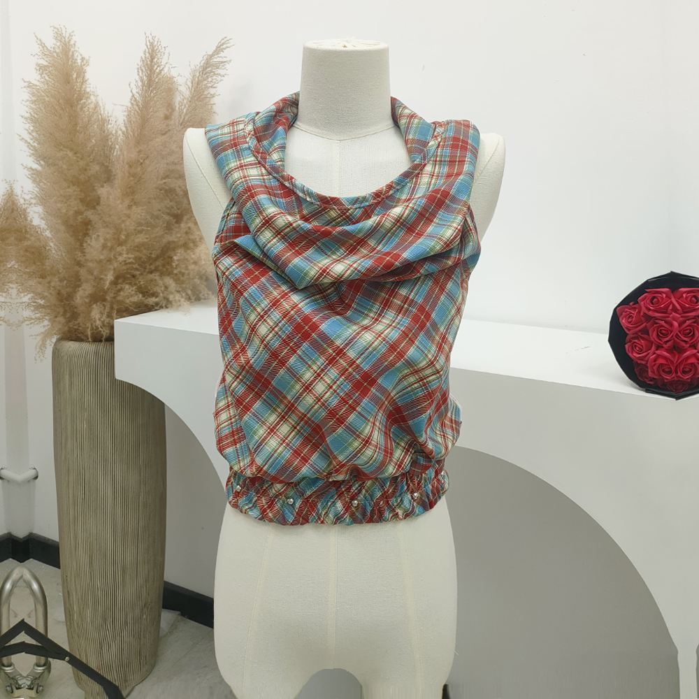 Spicegirl red tops plaid sleeveless vest for women