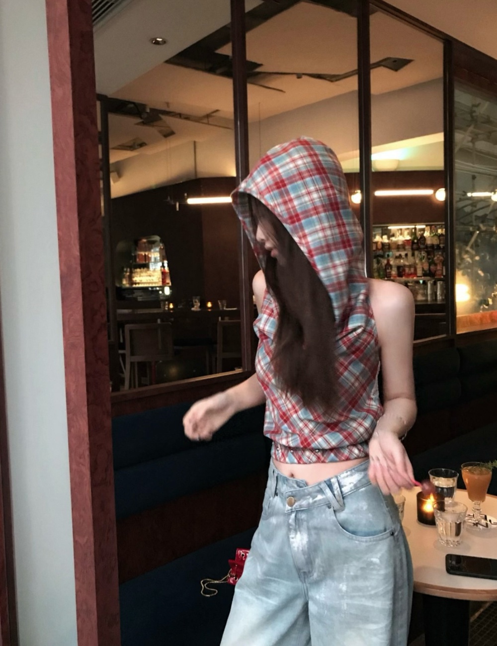 Spicegirl red tops plaid sleeveless vest for women