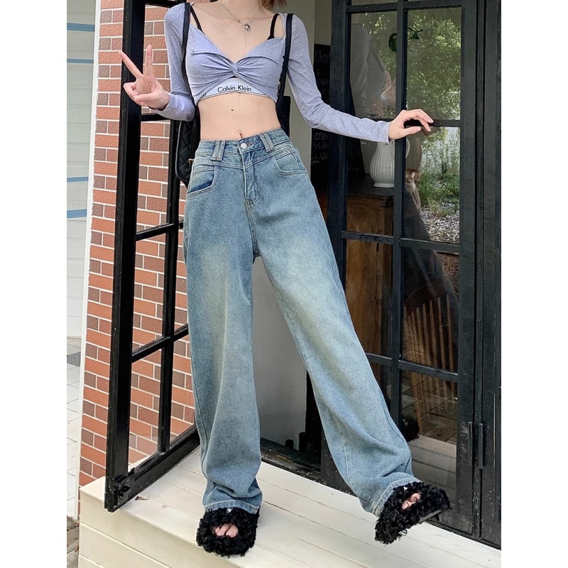 American style drape high waist jeans for women