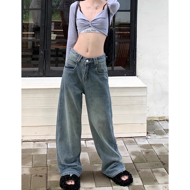 American style drape high waist jeans for women