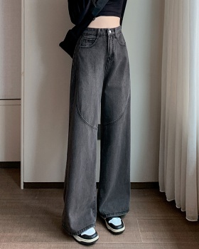 Black high waist drape wide leg retro jeans for women