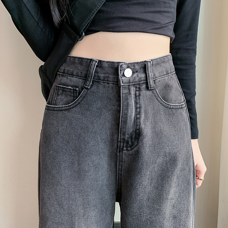 Black high waist drape wide leg retro jeans for women