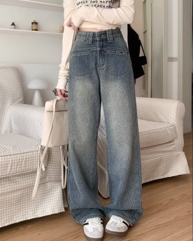 High waist starry sky pattern wide leg jeans