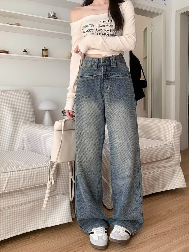 High waist starry sky pattern wide leg jeans