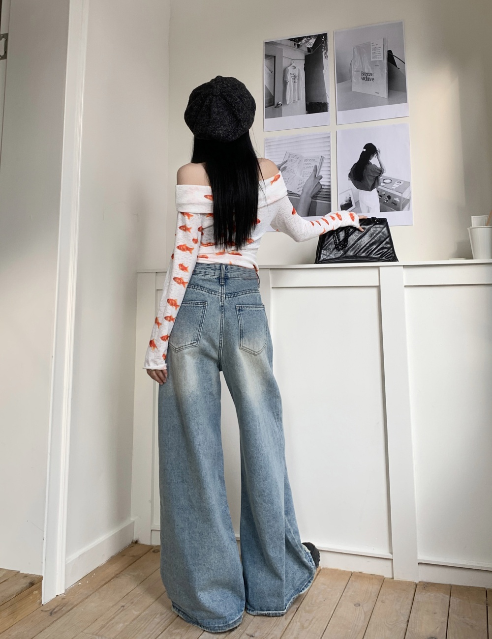 Denim straight loose mopping wide leg long pants