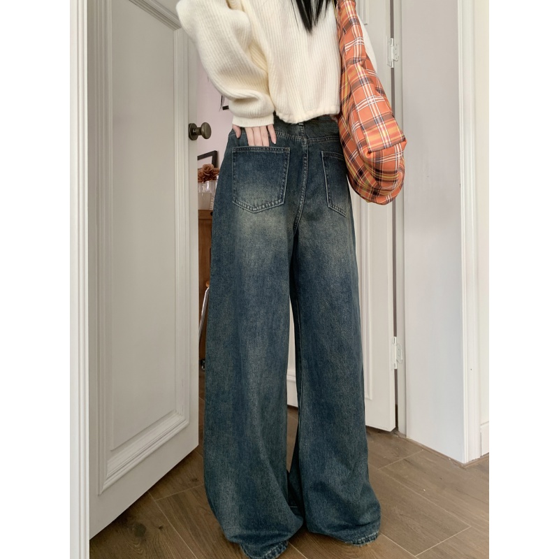 Denim straight loose mopping wide leg long pants