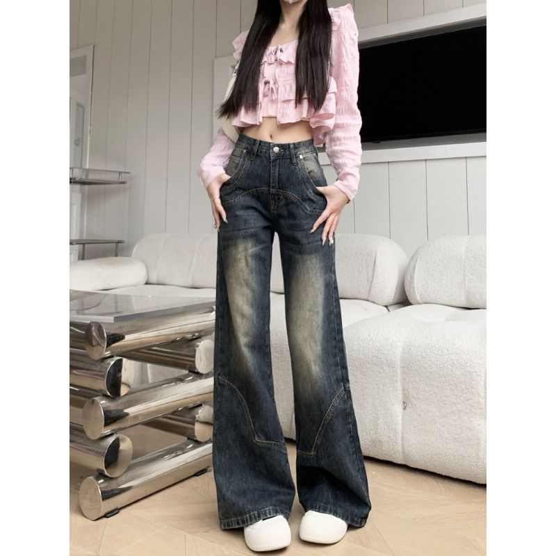 Large yard wide leg jeans low-waist long pants for women