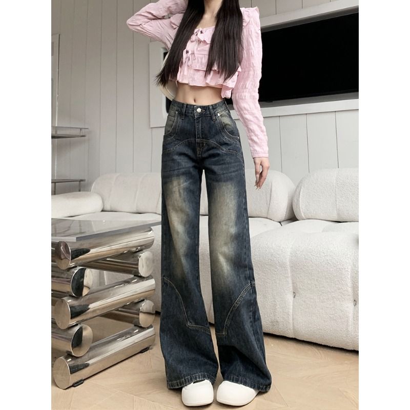 Large yard wide leg jeans low-waist long pants for women