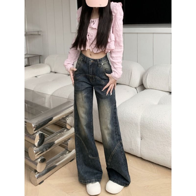 Large yard wide leg jeans low-waist long pants for women