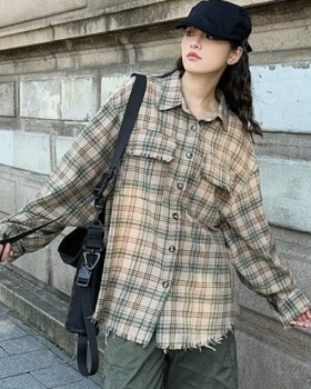 Niche retro couples coat plaid long sleeve shirt