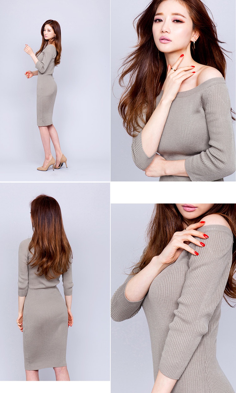 Pinched waist Korean style knitted dress