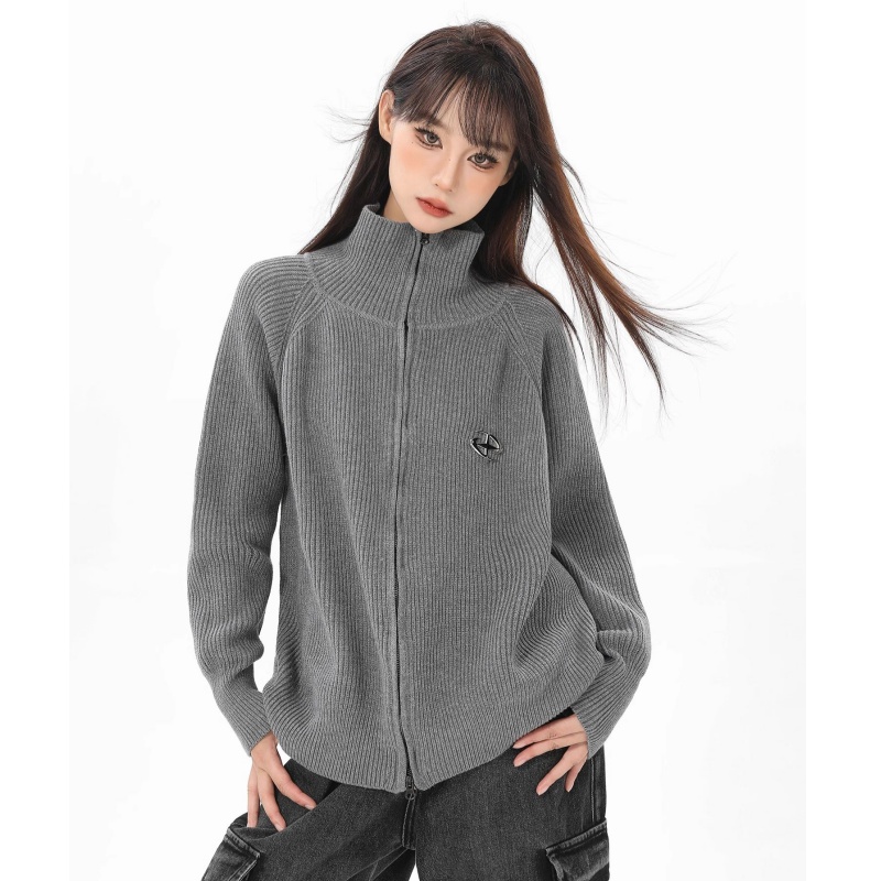 Spring and autumn tops double zip cardigan for women