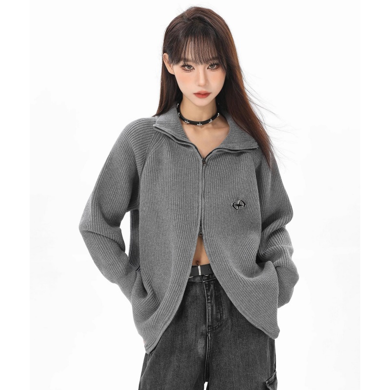 Spring and autumn tops double zip cardigan for women