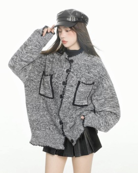 Loose autumn and winter gray sweater chanelstyle knitted coat