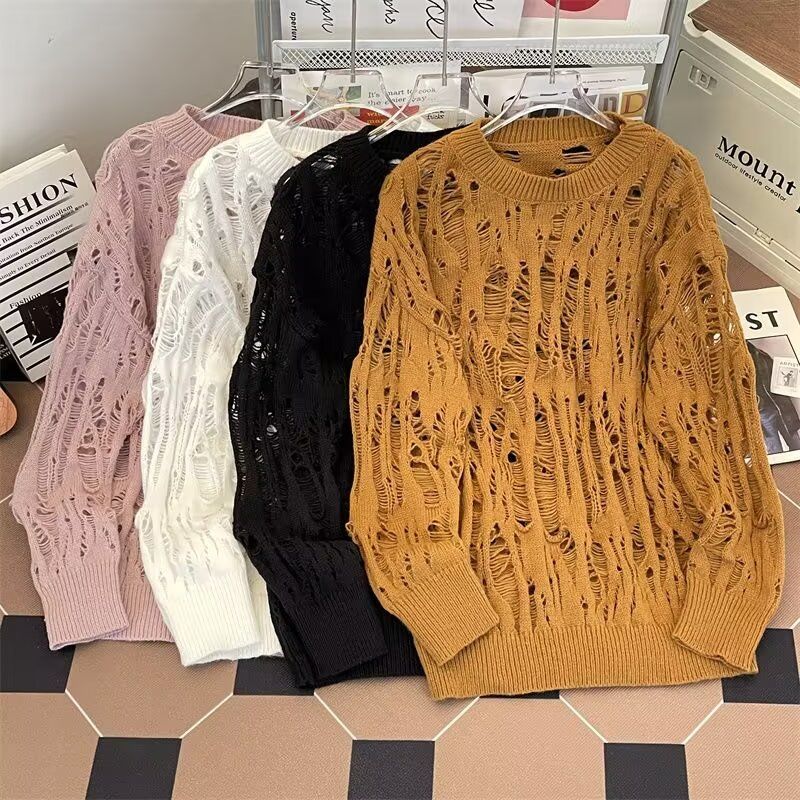 Niche hollow loose long sleeve thin sweater